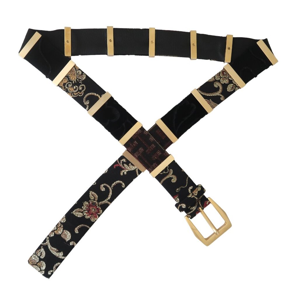 SUZI ROHER Patchwork velvet brocade stretch belt M+